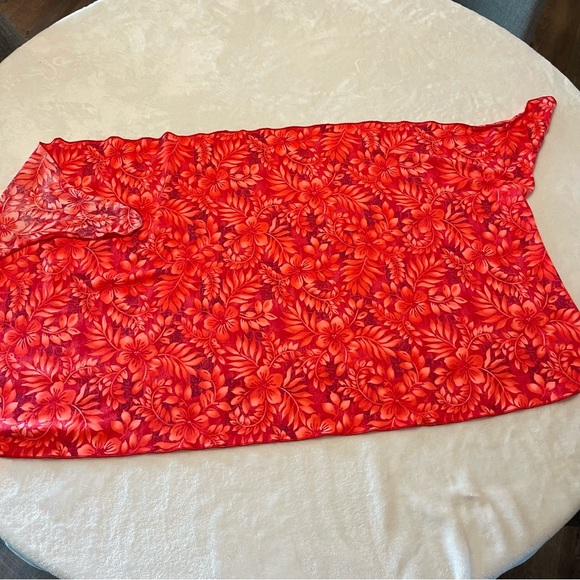 Women’s tropical print red pink bathing suit cover-up swimsuit sarong skirt LG - Picture 2 of 4